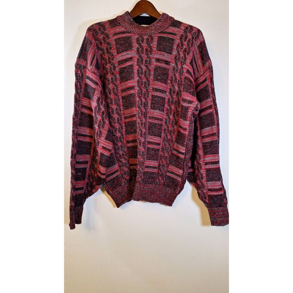 Vintage MCGREGOR Fisherman Sweater Men's Large Grandpa Cosby Red/Black Nordic